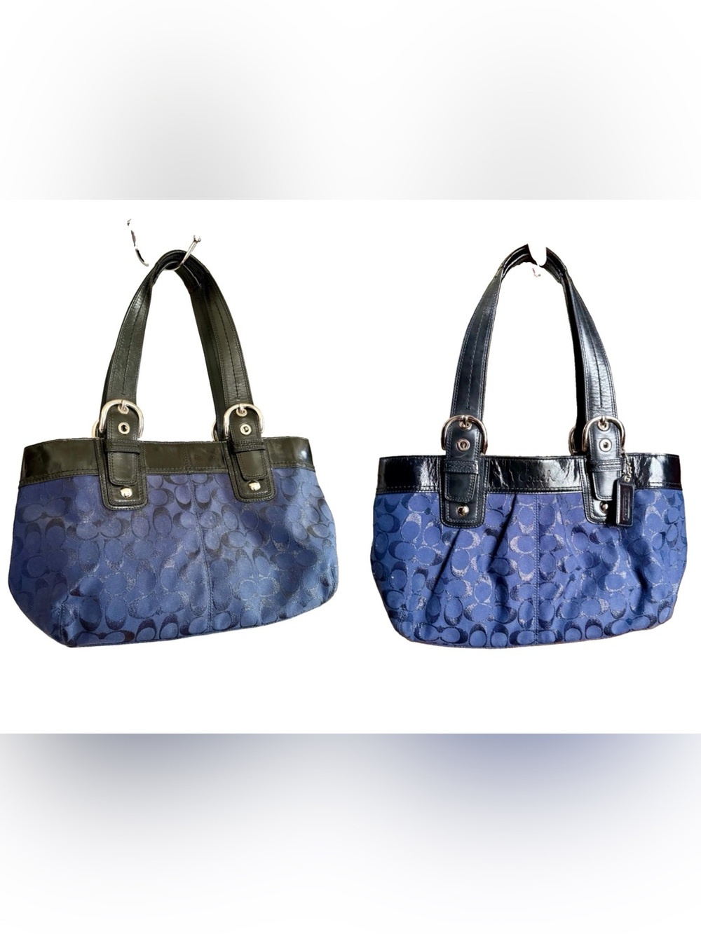 Vtg Y2K COACH Soho Sig. C Buckle Shoulder Tote Bag Navy Blue BLK F16044 PRISTINE